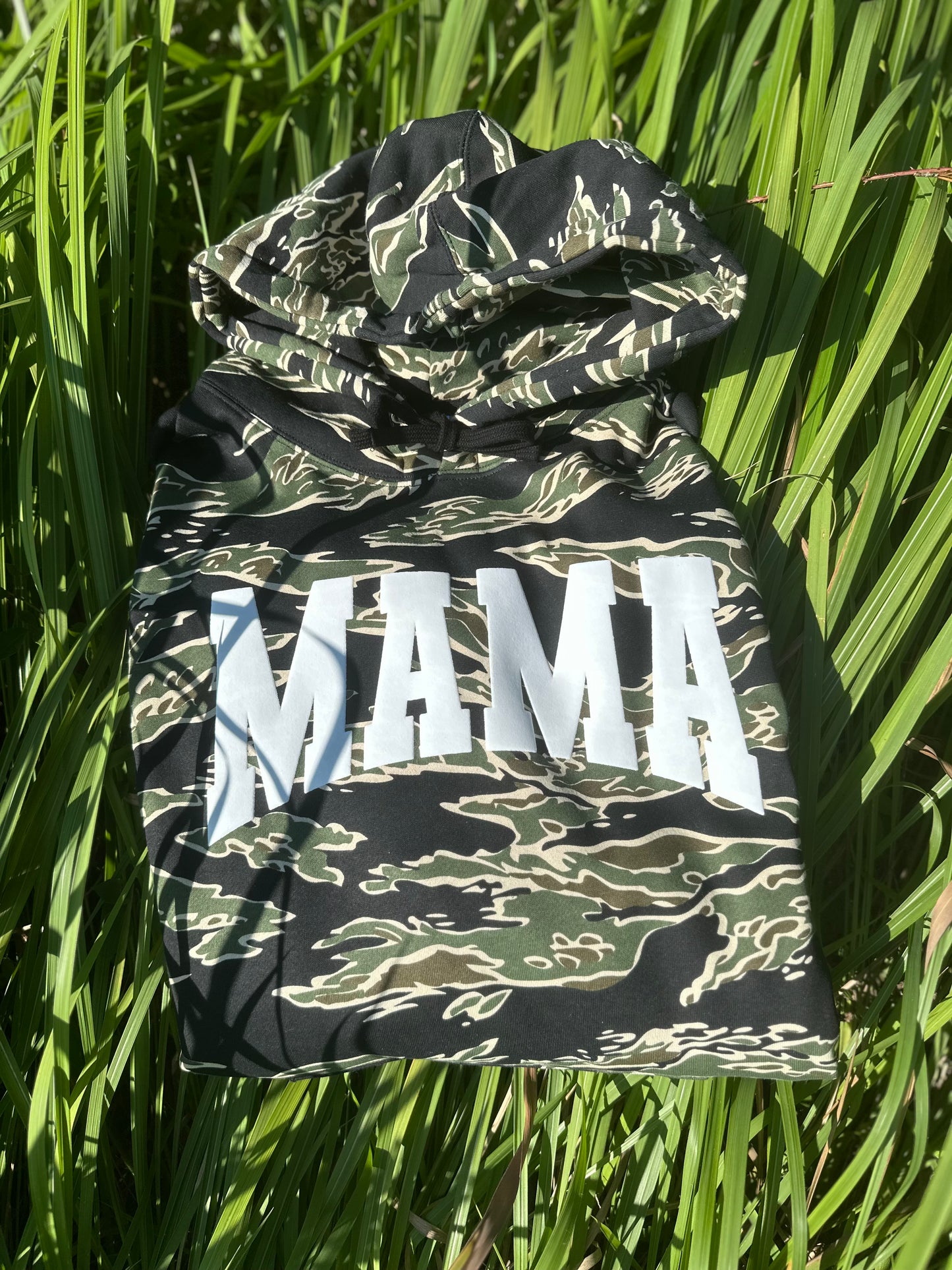 Tiger camo MAMA puff print hoodie (adult unisex)