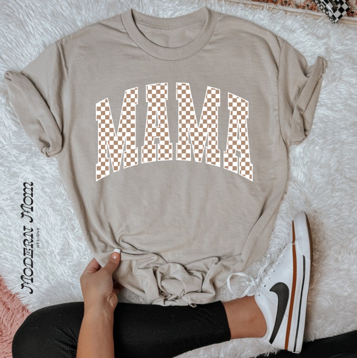 Mama neutral checks tee shirt