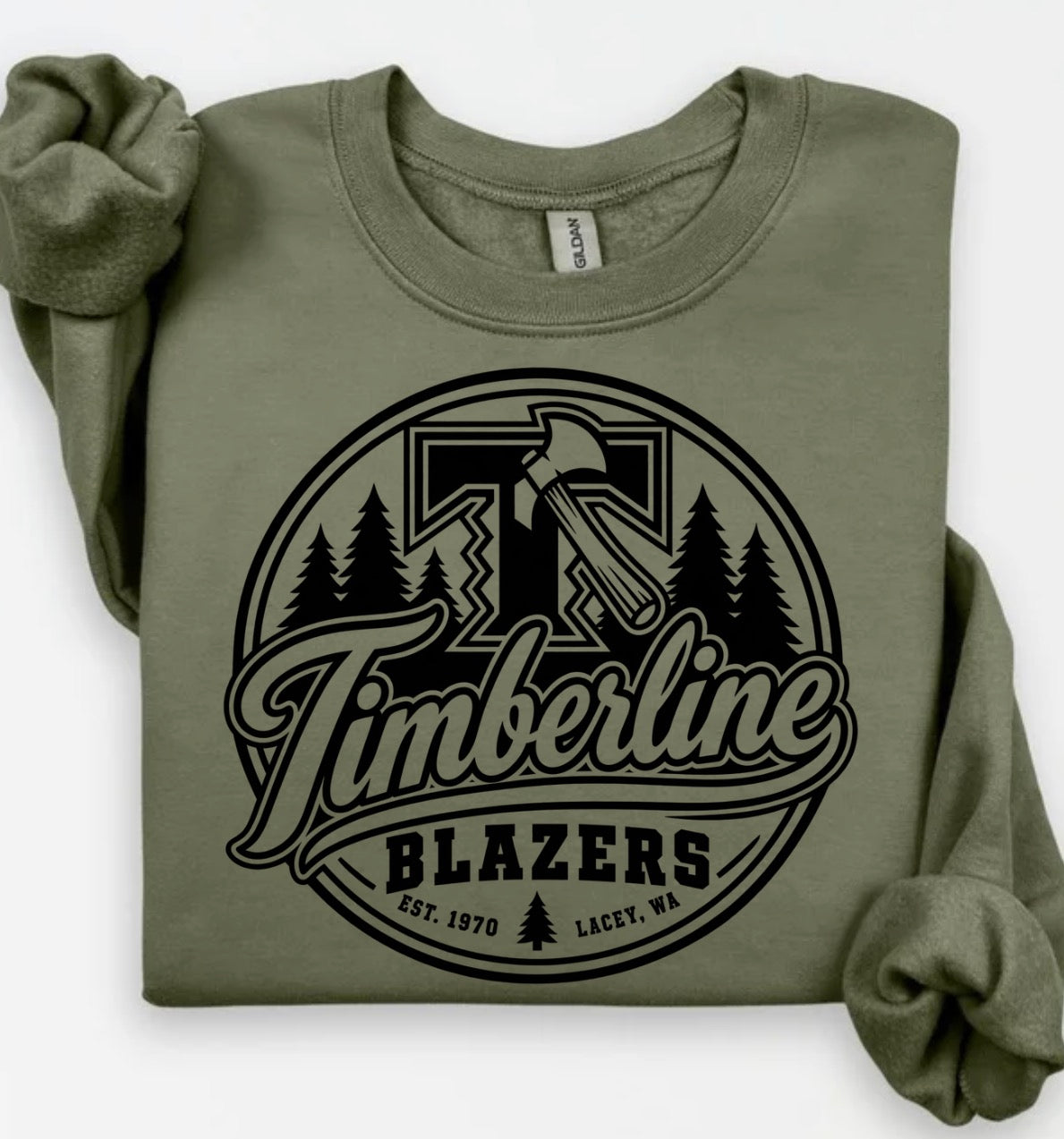 Timberline green crewneck or hoodie