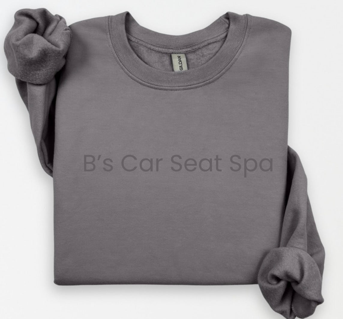 B’s Car Seat Spa charcoal embroidered crewneck