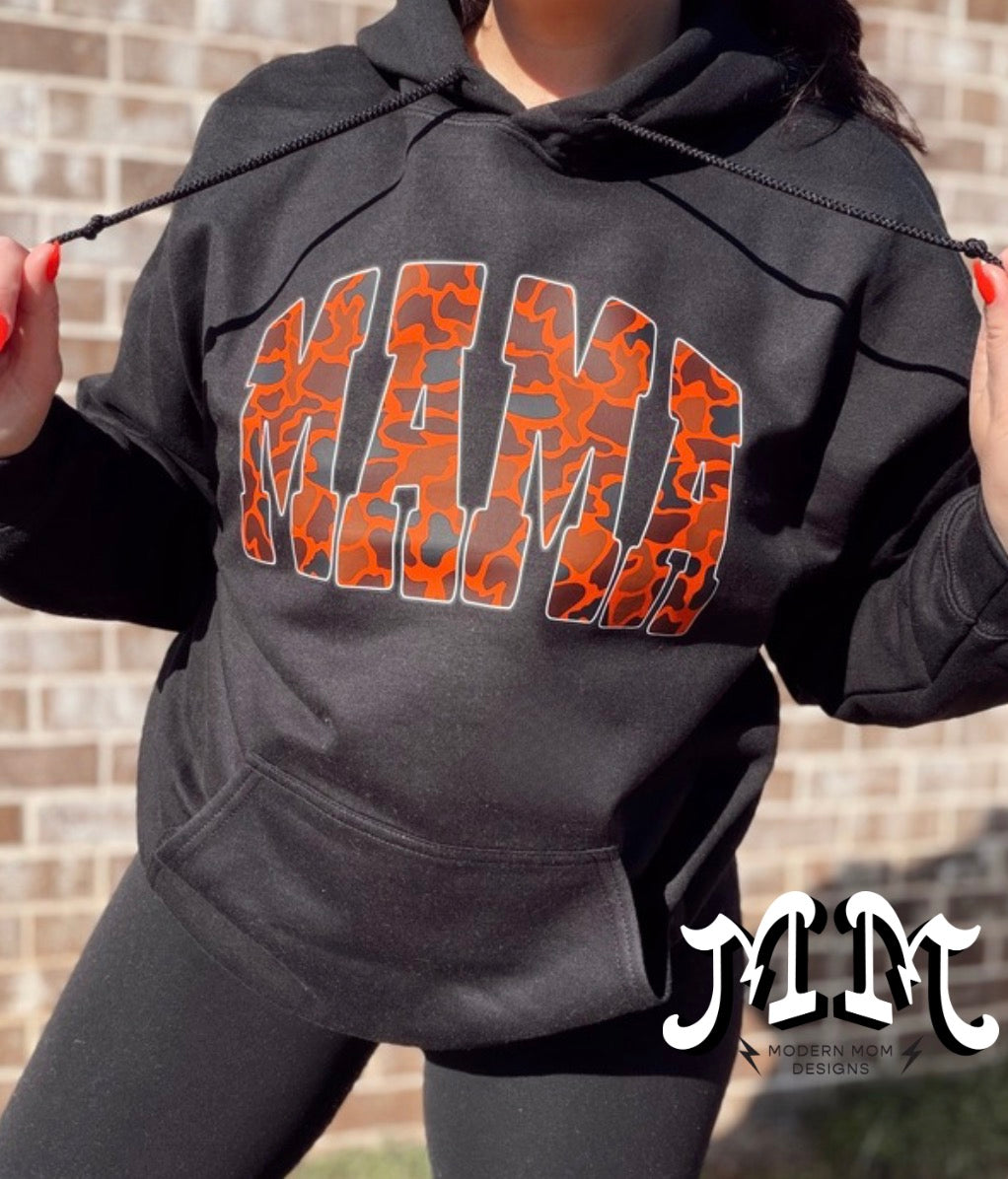 Orange duck camo mama (tee, crewneck or hoodie)