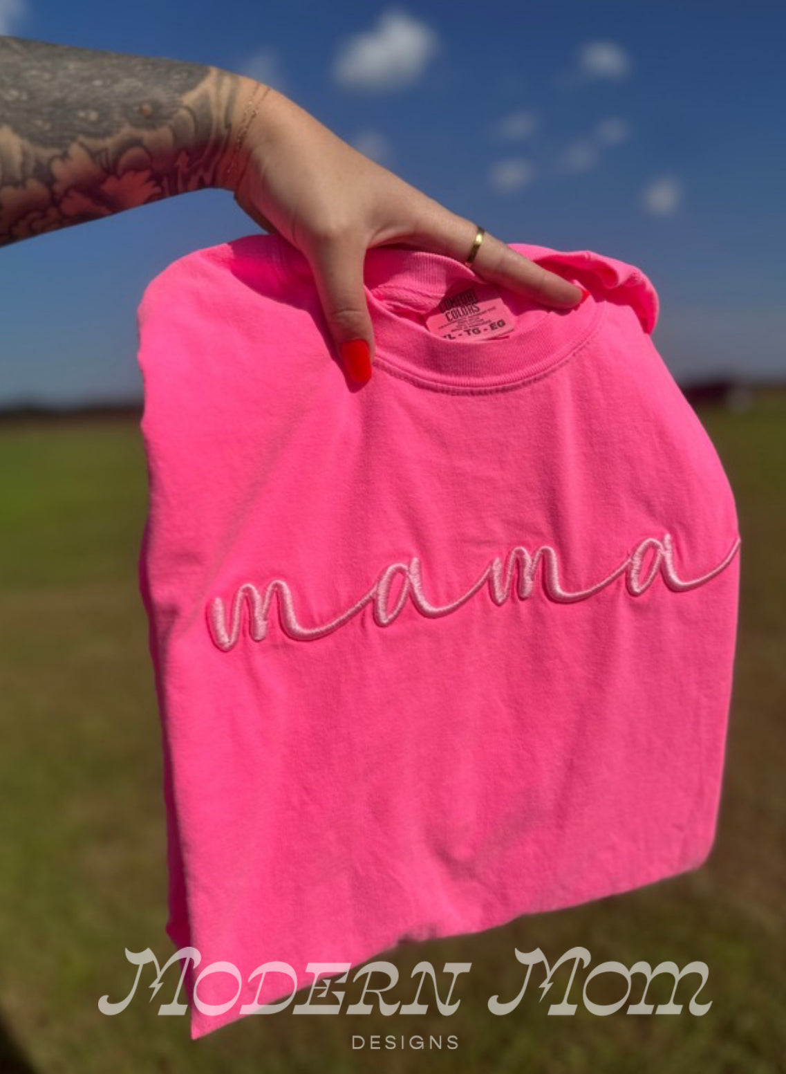 Monochrome Mama 3D embroidery comfort colors tee
