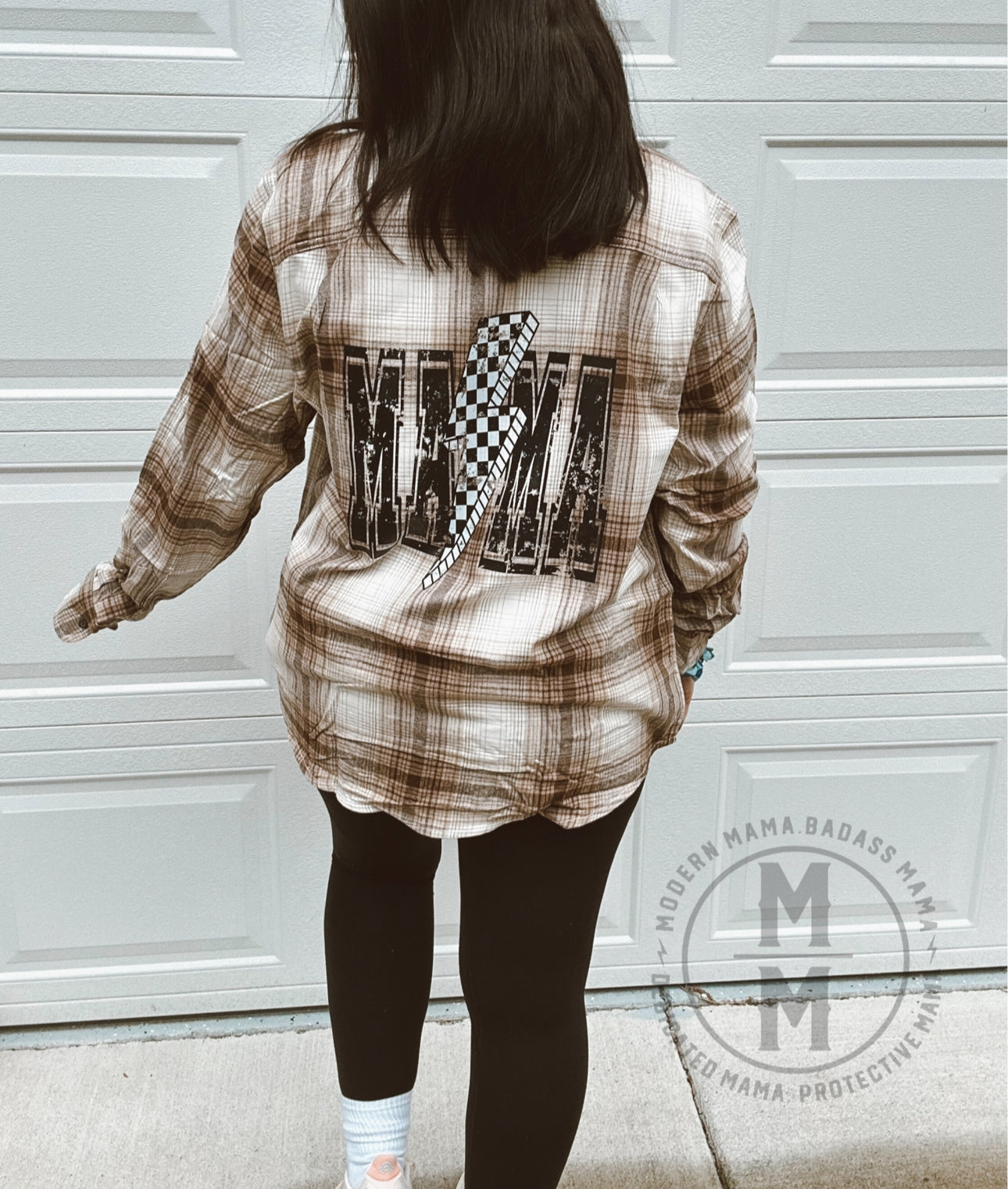 Mama mocha distressed bolt flannel