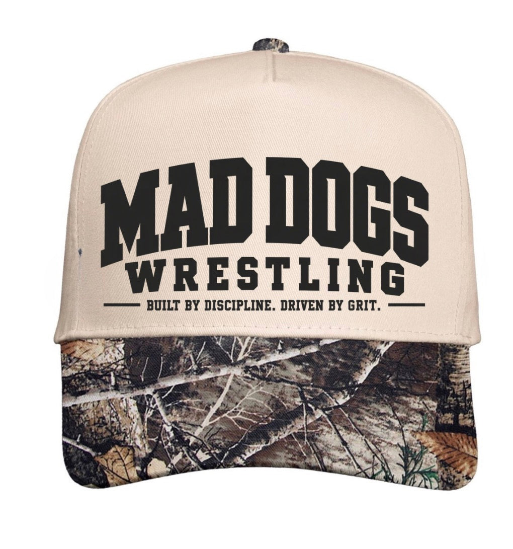 Mad dogs wrestling camo trucker hat (screen print)