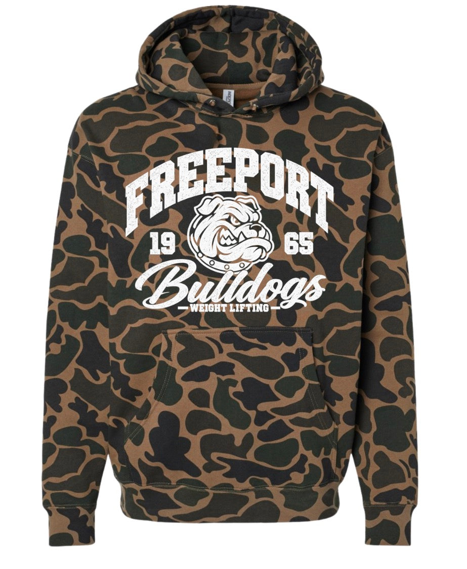 Freeport Bulldogs weight lifting duck camo hoodie (youth & adult)