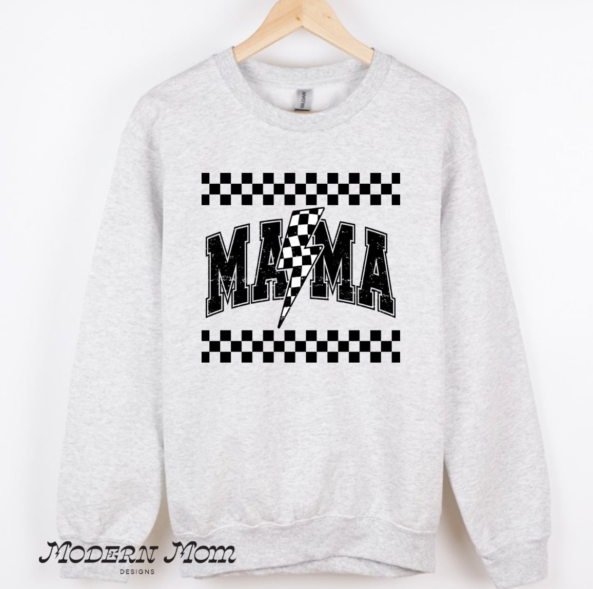 Mama distressed checkered bolt  crewneck