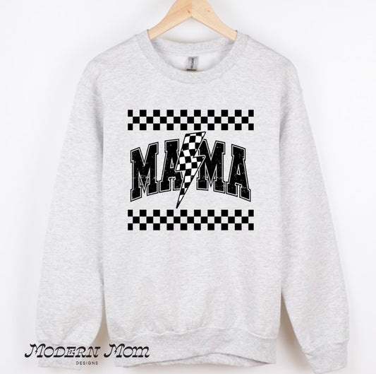Mama distressed checkered bolt  crewneck