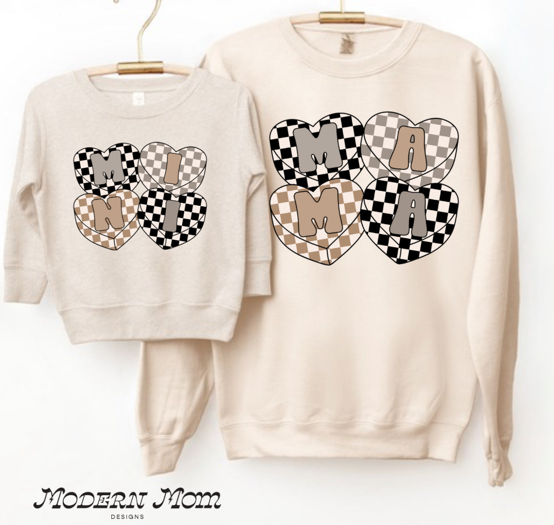 MAMA neutral checks crewneck (sand or black)