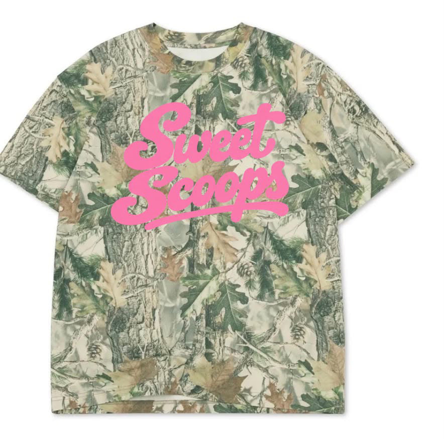 Sweet scoops pink font camo premium boxy oversized fit tee shirt