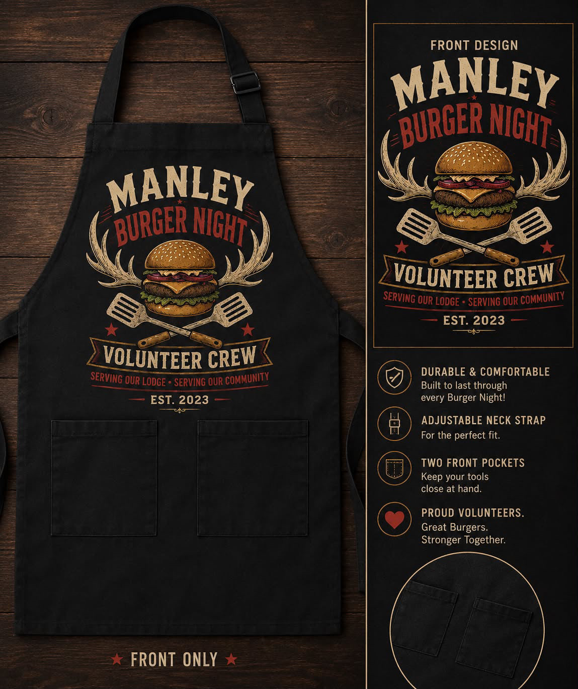 MANLEY burger night apron