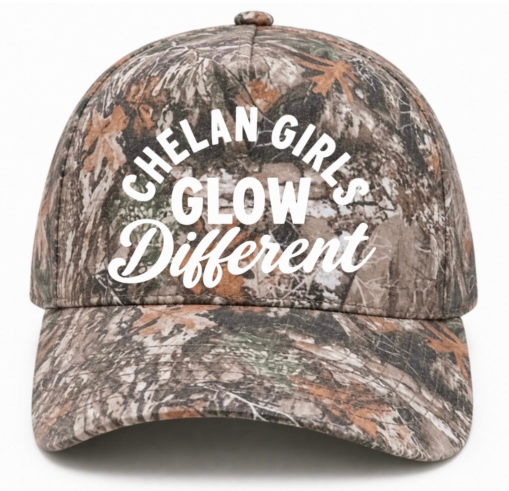 Chelan girls glow different camo trucker
