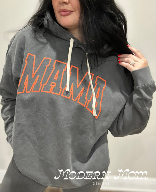 Lightweight MAMA puff print hoodie pepper/vintage dark grey