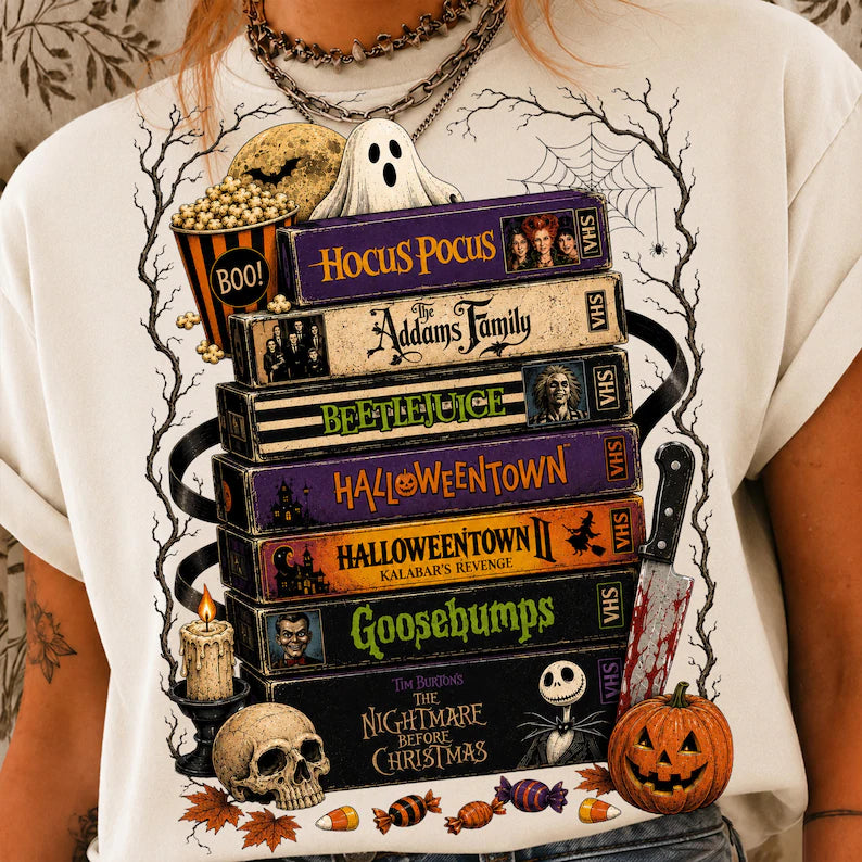 Stacked spooky movies (tee shirt, crewneck or hoodie)