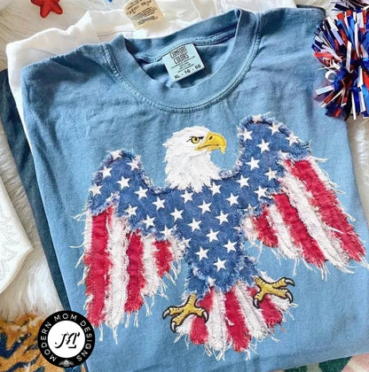 Faux patchwork eagle (tee, crewneck, or hoodie)