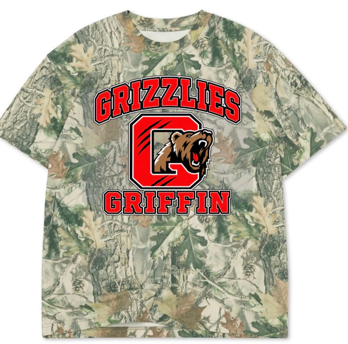 Griffin Grizzlies boxy premium wood camo tee (youth XS-Adult 3XL)