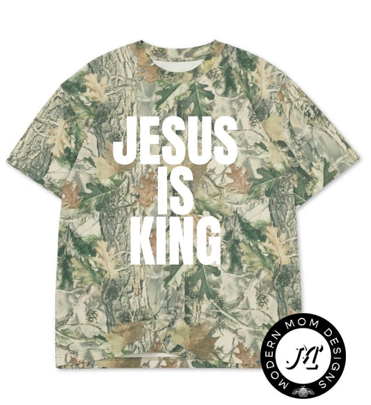 JESUS IS KING oversized tree camo tee