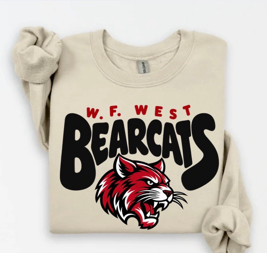 W.F. WEST BEARCATS sand crewneck or hoodie