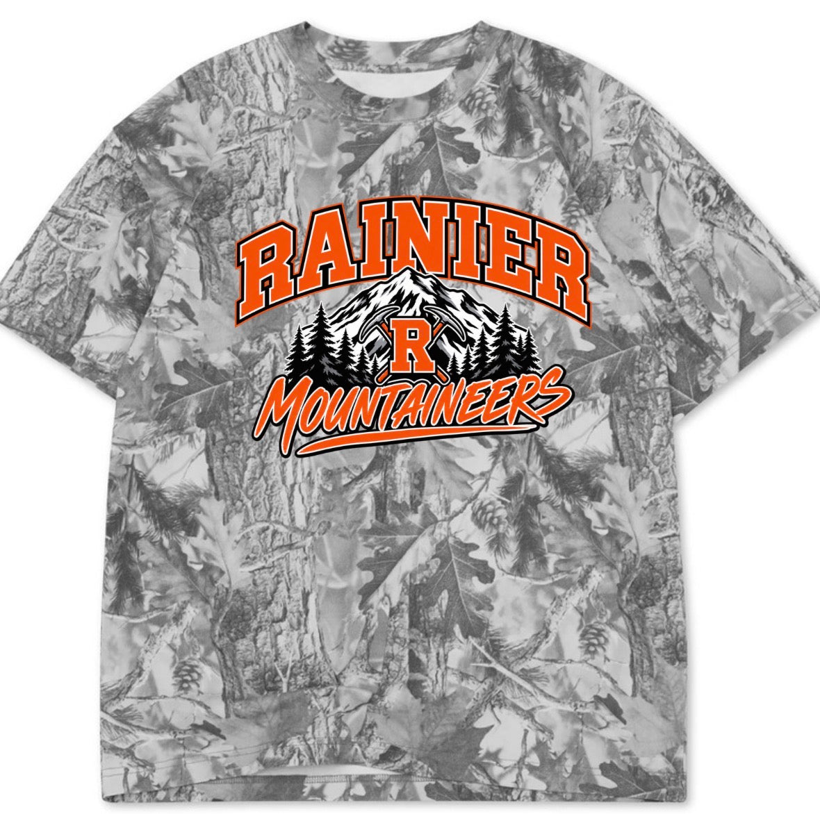 Rainier mountaineers boxy premium grey camo tee (youth XS-Adult 4XL)