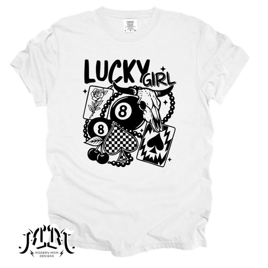 Lucky girl B&W(tee, crewneck or hoodie)
