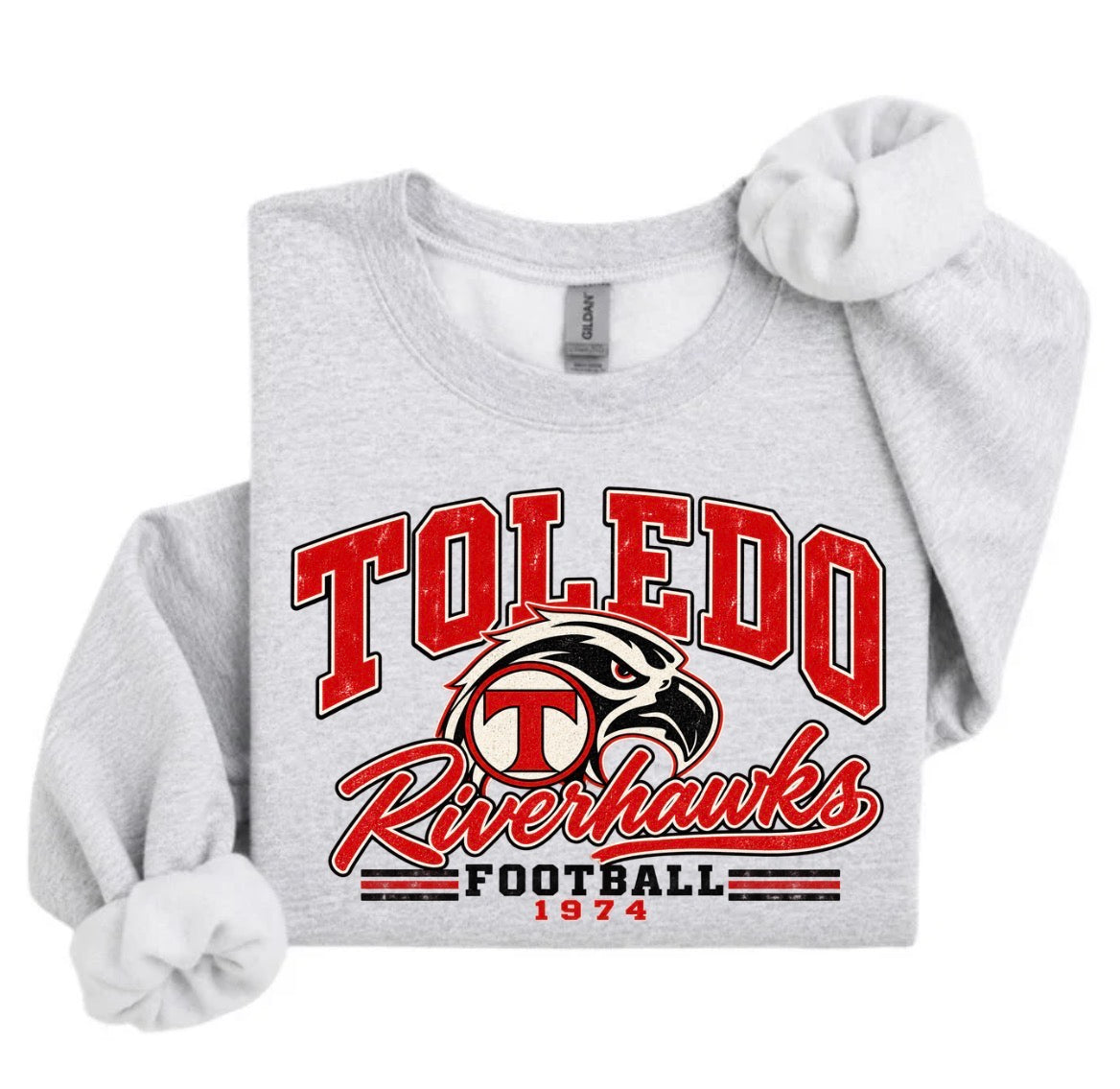 Toledo Riverhawks grey crewneck or hoodie