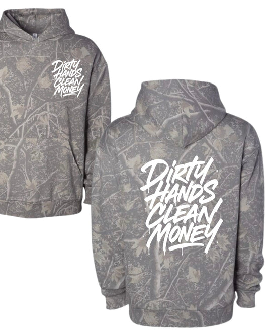 Dirty hands clean money deadwood camo hoodie