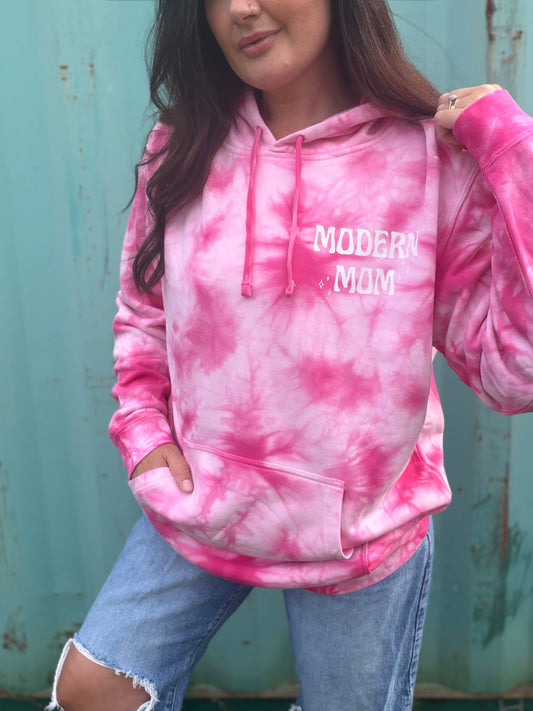 Modern mom tie dye hot pink premium hoodie