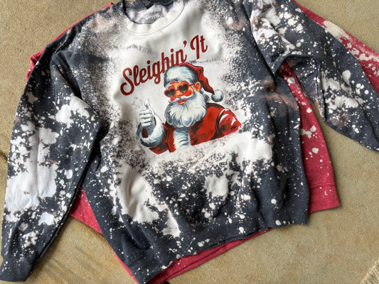 Sleighin it santa bleached out crewneck SIZE L