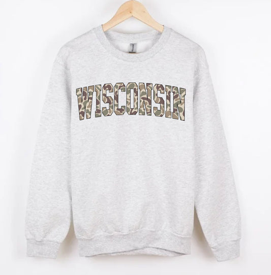 WISCONSIN duck camo CREWNECK