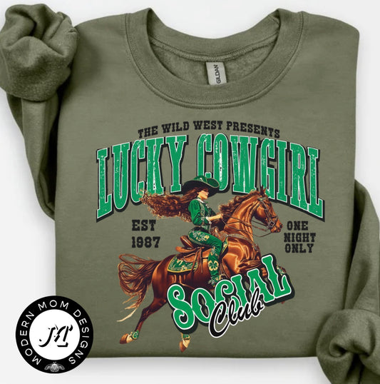 Lucky cowgirl social club (tee, crewneck or hoodie)
