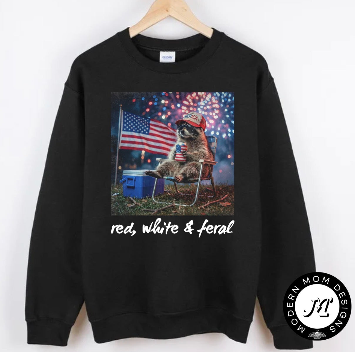 Red, white & feral (tee shirt, crewneck or hoodie)
