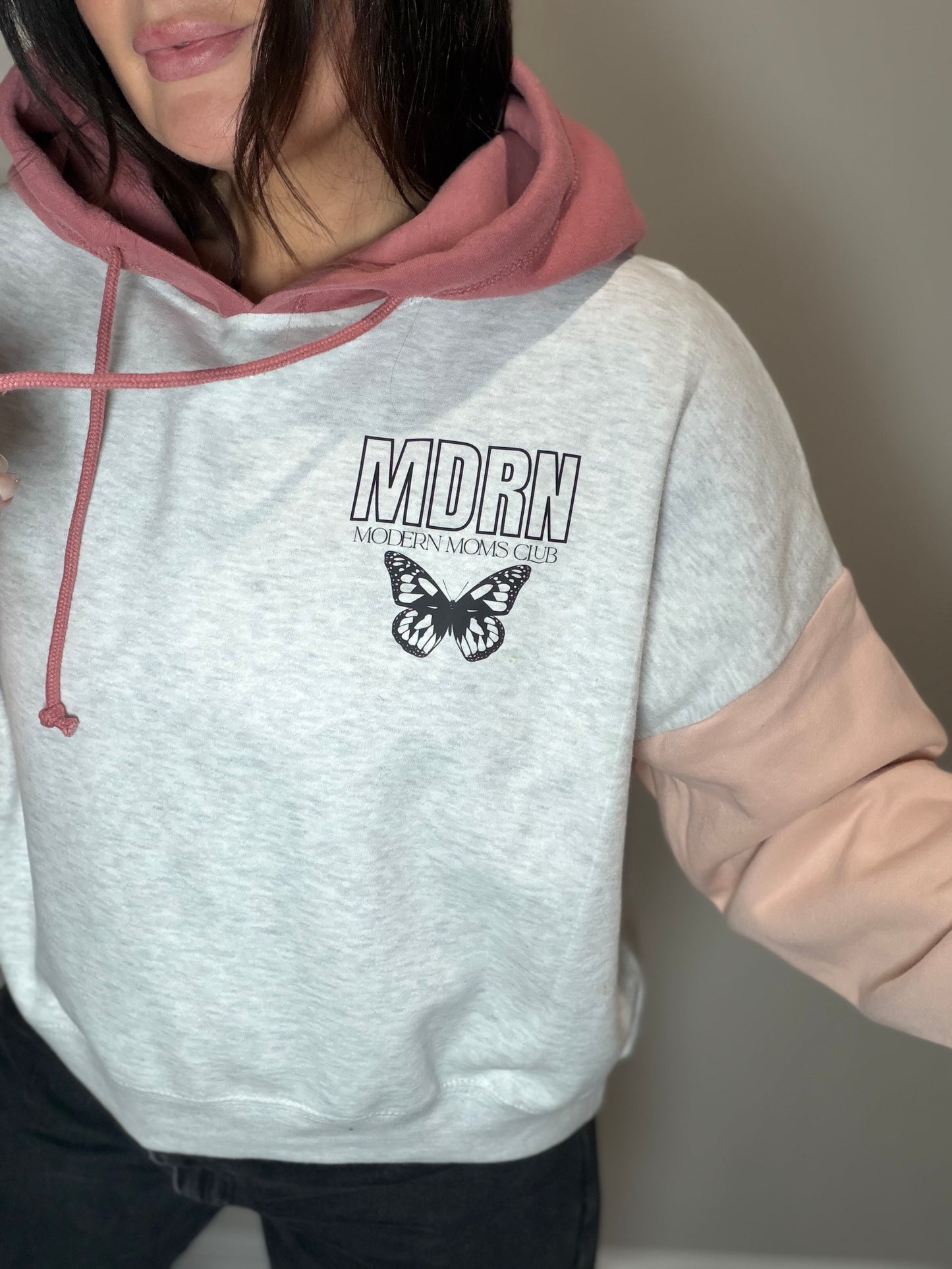 MDRN pink boxy cropped hoodie