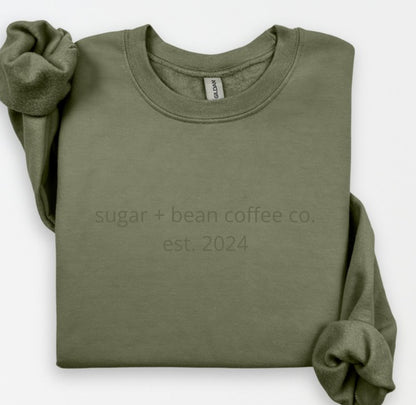sugar and bean coffee co.  embroidered monochrome crewneck NO DATE
