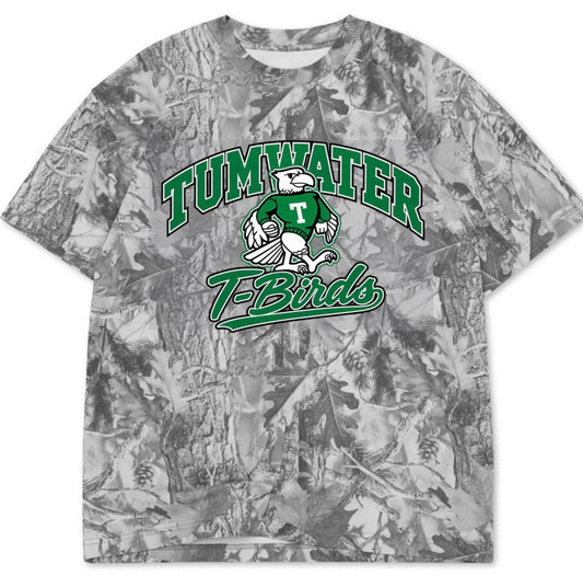 Tumwater T-Birds boxy premium grey camo tee (youth XS-Adult 4XL)