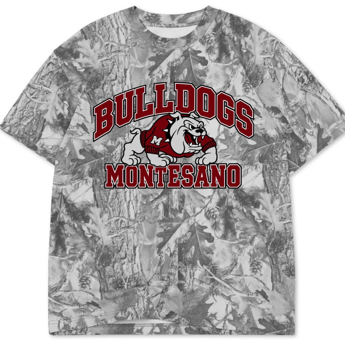 Monte Bulldogs boxy premium grey camo tee (youth XS-Adult 4XL)