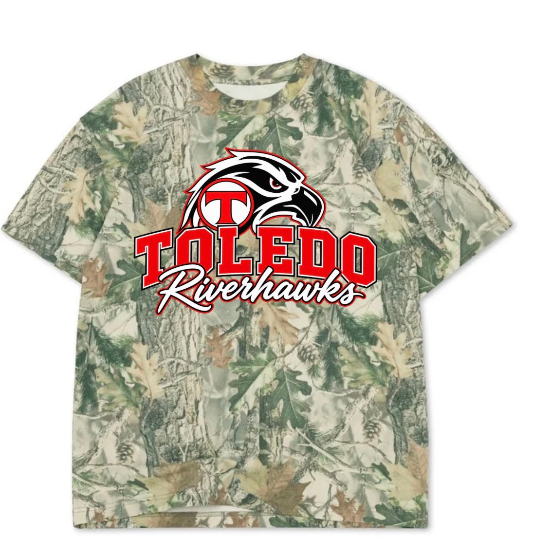 Toledo Riverhawks boxy premium wood camo tee (youth XS-Adult 3XL)
