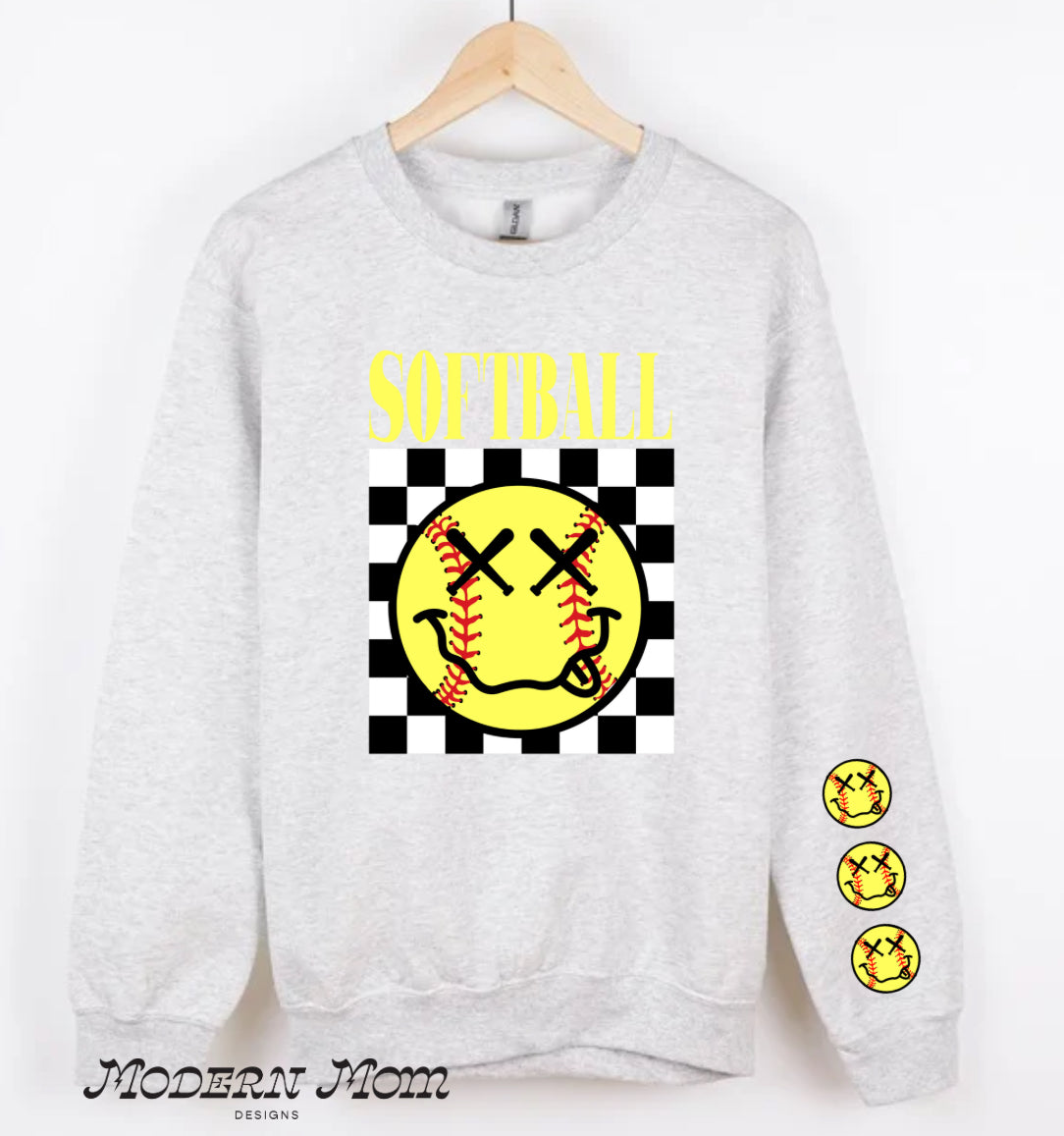 Softball smiley sleeves crewneck