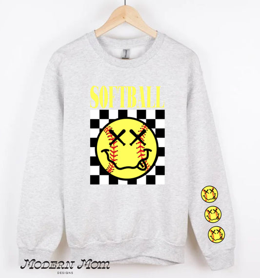 Softball smiley sleeves crewneck