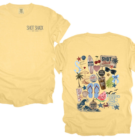 Shelby’s shot shack EXCLUSIVE warm beach collage tee