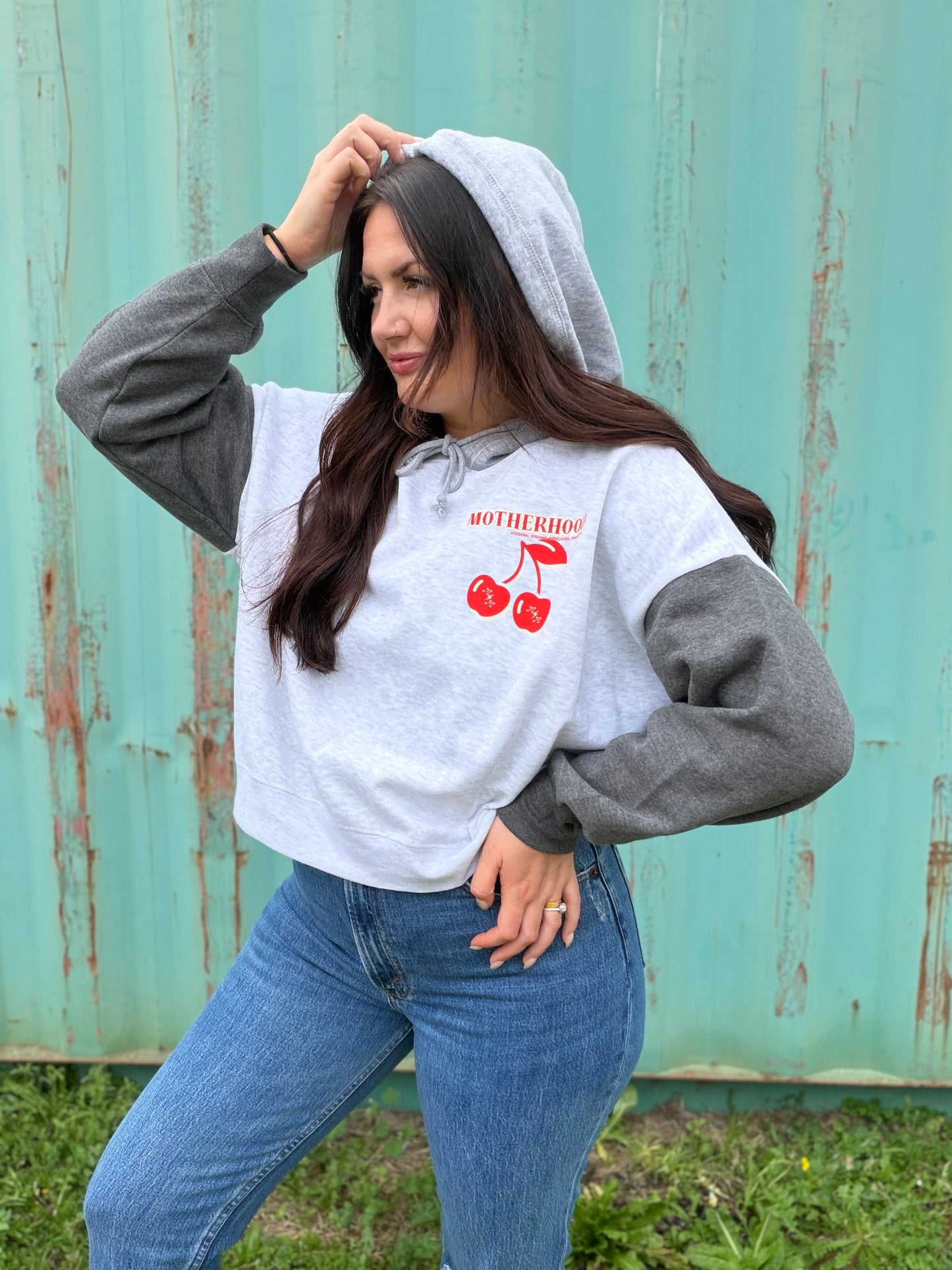 Motherhood cherry boxy cropped hoodie