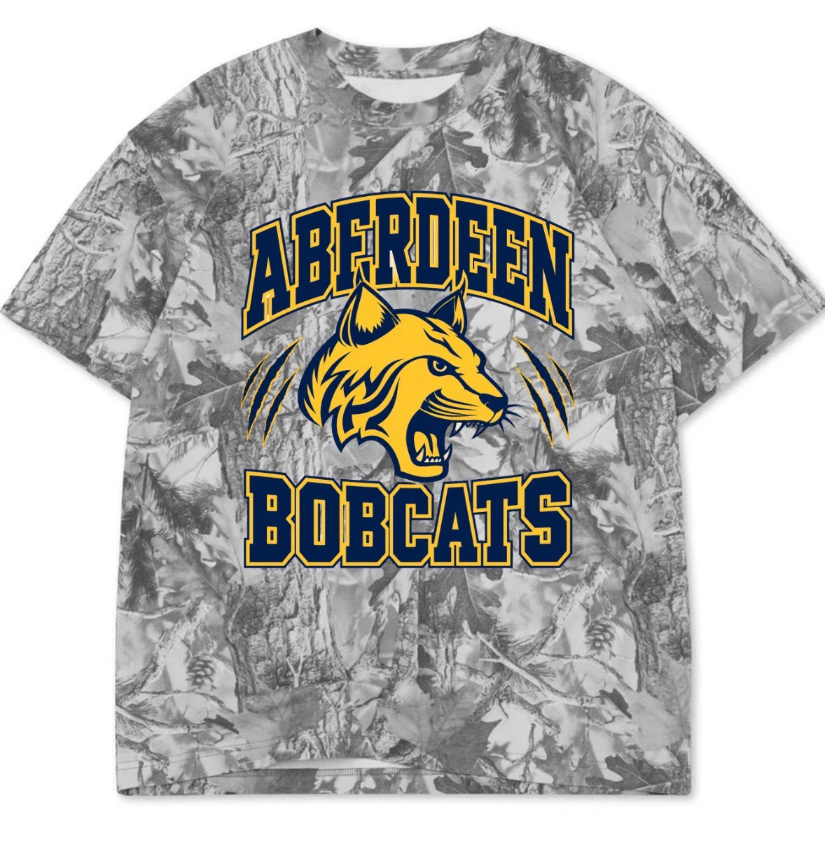 Aberdeen bobcats boxy premium grey camo tee (youth XS-Adult 4XL)