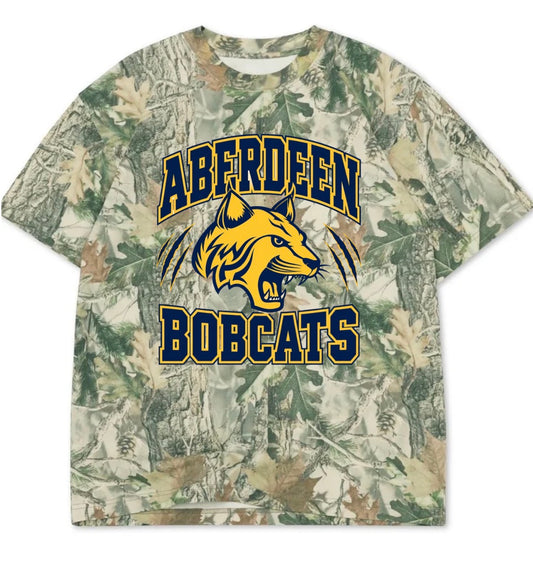 Aberdeen bobcats boxy premium wood camo tee (youth XS-Adult 3XL)