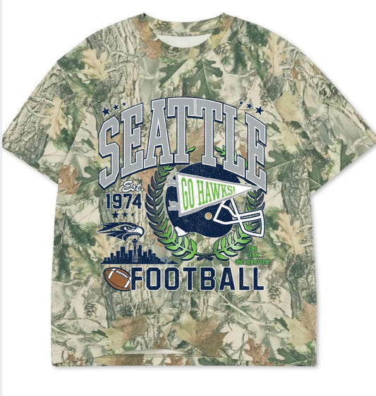 SEATTLE FOOTBALL boxy premium wood camo tee (youth XS-Adult 3XL)