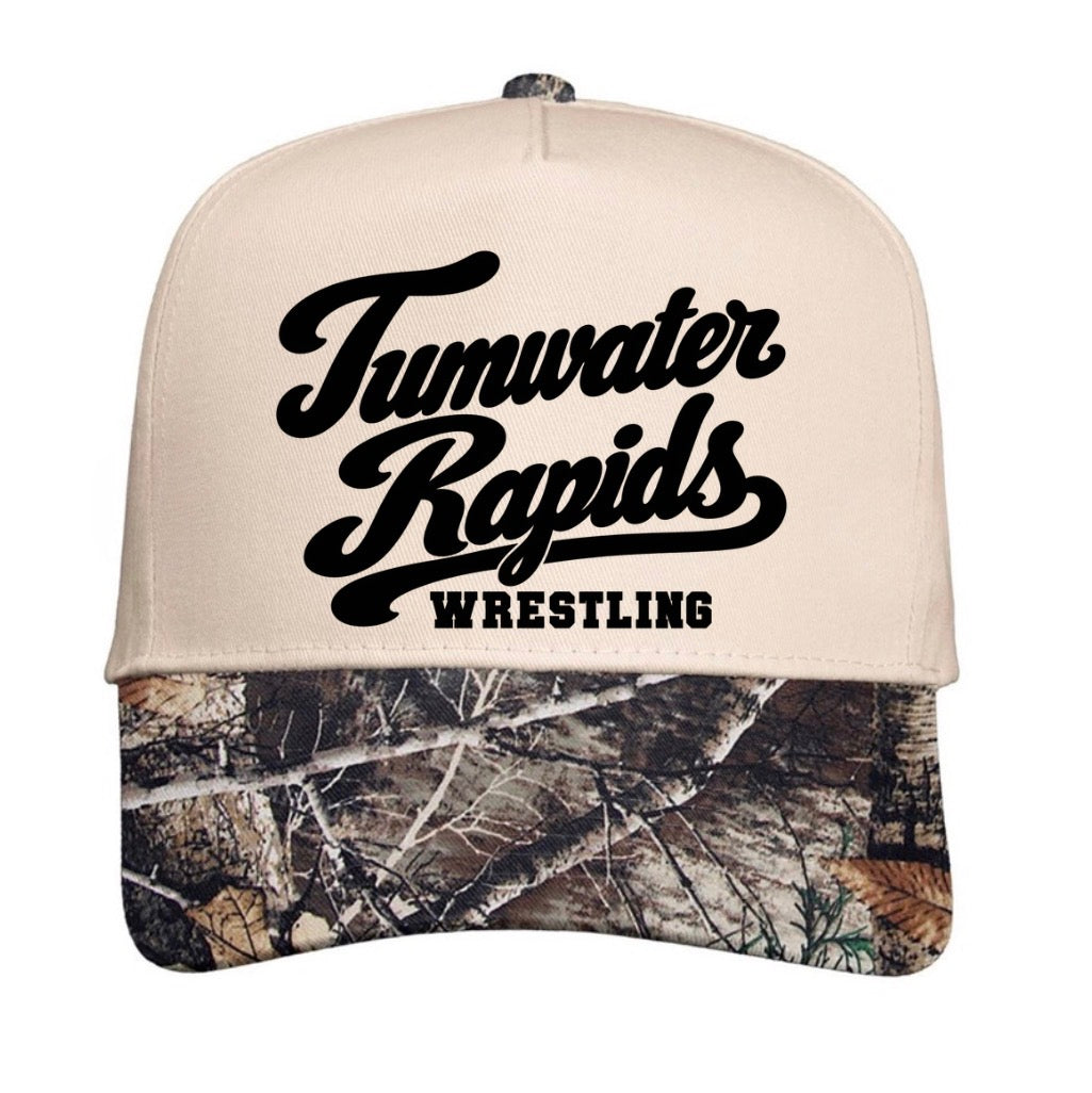 Tumwater rapids wrestling camo trucker hat (screen print)