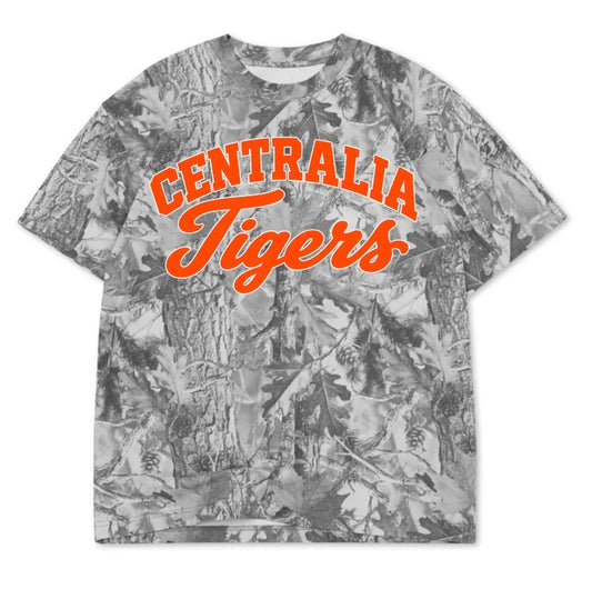 Centralia Tigers grey camo premium boxy oversized fit tee shirt