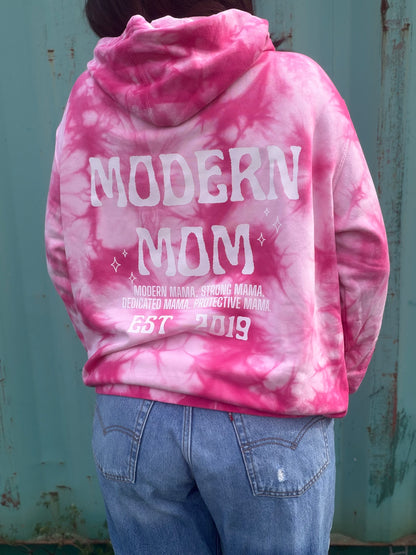Modern mom tie dye hot pink premium hoodie