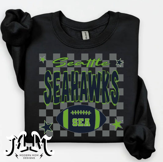 Seattle checkered background (tee, crewneck or hoodie)