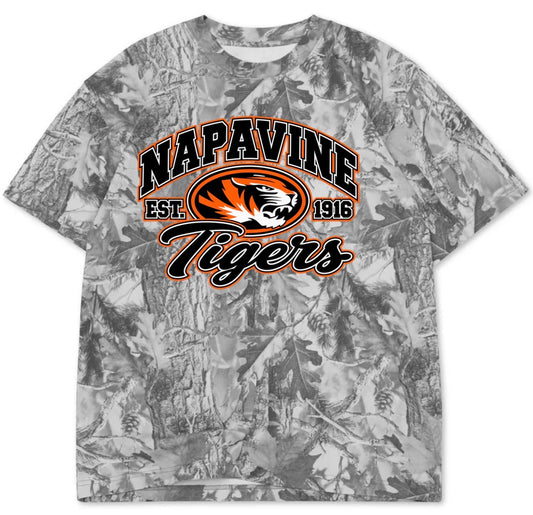 Napavine Tigers boxy premium grey camo tee (youth XS-Adult 3XL)