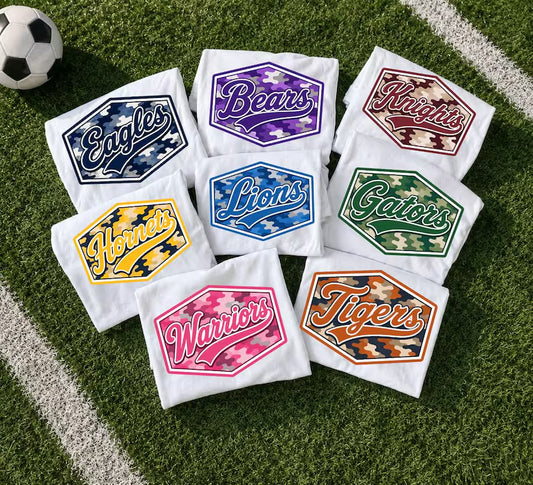 CUSTOM camo mascot name -any color combo (leave a note at checkout with specifics)