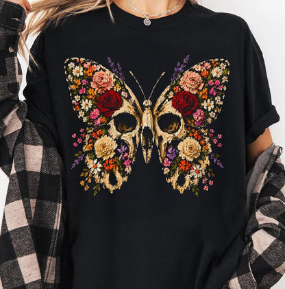 Butterfly floral skull (tee shirt, crewneck or hoodie)