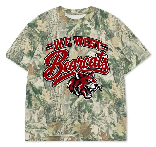 W.F. west Bearcats boxy premium wood camo tee (youth XS-Adult 3XL)